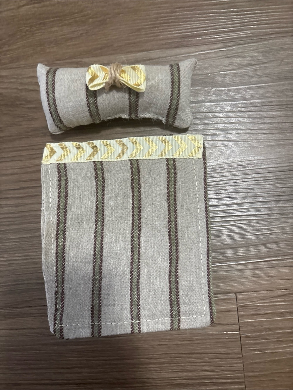 Mini Striped Doll Bedding Set - Beige and Brown